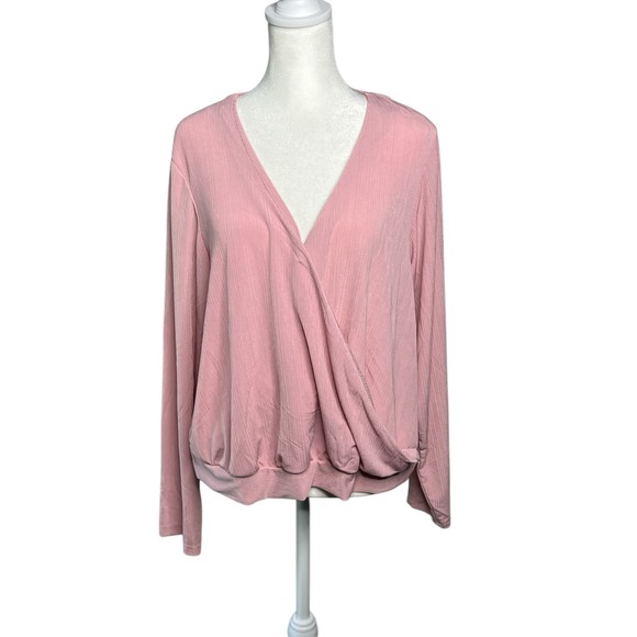 Miss Lili Wrap Blouse Long Sleeve Ribbed Top‎ Pink Casual 1X - Picture 1 of 5